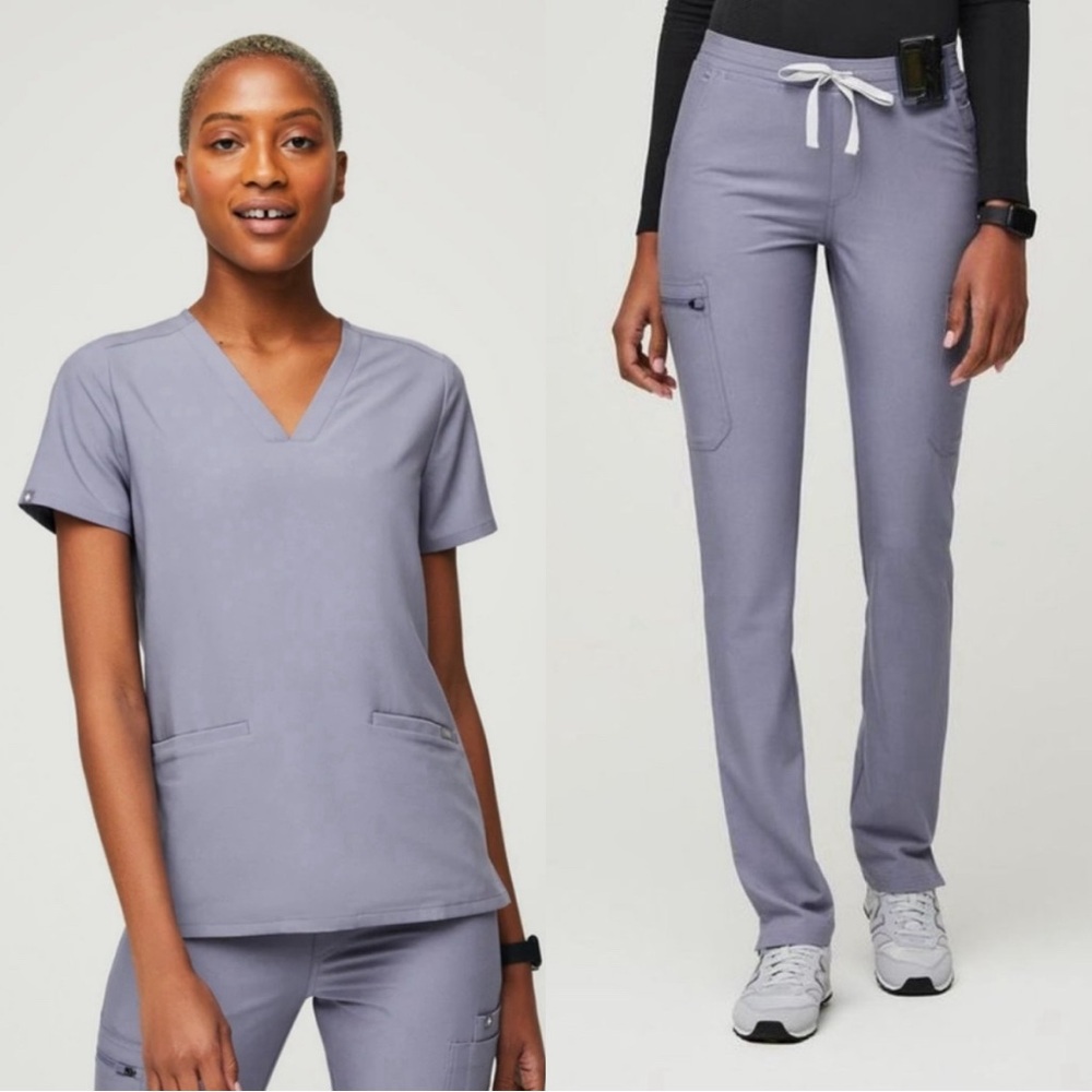 Figs Set Casma Three-Pocket Top Yola Skinny Pants In Vapor Blue Space Dye M/S